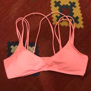 Aerie Bikini Top Hot Pink Criss Cross Back